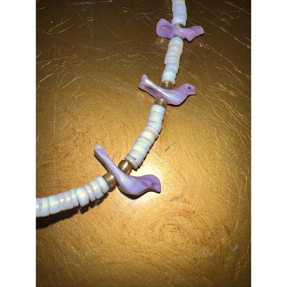 VTG NATIVE AMERICAN HEISHI SHELL FETISH BIRDS NECKLACE W BARREL GOLD TONE CLASP - Picture 2 of 3